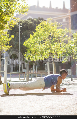 To use this stock image in your creative project, please select the size you need over to the right and click the "Add to Cart" button.
Your downloaded image will come with the Cutcaster watermark removed so don’t worry about the watermark you see on this page. A muscular man on plank position stock photo, A muscular man on plank position on a sunny day by Wavebreak Media