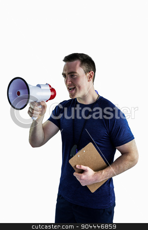 To use this stock image in your creative project, please select the size you need over to the right and click the "Add to Cart" button.
Your downloaded image will come with the Cutcaster watermark removed so don’t worry about the watermark you see on this page. Male trainer yelling through the megaphone stock photo, Trainer yelling through the megaphone on a white background by Wavebreak Media