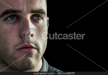 To use this stock image in your creative project, please select the size you need over to the right and click the "Add to Cart" button.
Your downloaded image will come with the Cutcaster watermark removed so don’t worry about the watermark you see on this page. Tough rugby player looking away stock photo, Tough rugby player looking away on black background by Wavebreak Media