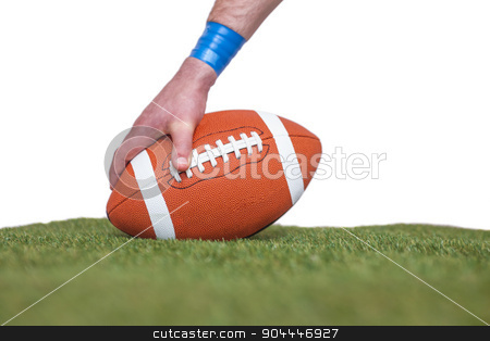 To use this stock image in your creative project, please select the size you need over to the right and click the "Add to Cart" button.
Your downloaded image will come with the Cutcaster watermark removed so don’t worry about the watermark you see on this page. American football player placing the ball stock photo, American football player placing the ball on the grass over a white background by Wavebreak Media