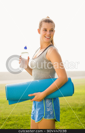 To use this stock image in your creative project, please select the size you need over to the right and click the "Add to Cart" button.
Your downloaded image will come with the Cutcaster watermark removed so don’t worry about the watermark you see on this page. Sporty blonde holding exercise mat and water bottle stock photo, Sporty blonde holding exercise mat and water bottle in parkland by Wavebreak Media