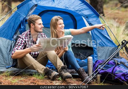 To use this stock image in your creative project, please select the size you need over to the right and click the "Add to Cart" button.
Your downloaded image will come with the Cutcaster watermark removed so don’t worry about the watermark you see on this page. Young pretty hiker couple sitting in a tent pointing stock photo, Young pretty hiker couple sitting in a tent pointing in the nature by Wavebreak Media