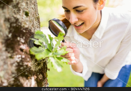 To use this stock image in your creative project, please select the size you need over to the right and click the "Add to Cart" button.
Your downloaded image will come with the Cutcaster watermark removed so don’t worry about the watermark you see on this page. Beautiful brunette looking at plant through magnifying glass stock photo, Beautiful brunette looking at plant through magnifying glass on a sunny day by Wavebreak Media