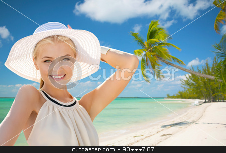 To use this stock image in your creative project, please select the size you need over to the right and click the "Add to Cart" button.
Your downloaded image will come with the Cutcaster watermark removed so don’t worry about the watermark you see on this page. beautiful woman enjoying summer outdoors stock photo, fashion, happiness and lifestyle concept - beautiful woman in hat enjoying summer outdoors by Syda Productions