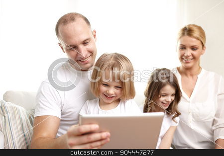 To use this stock image in your creative project, please select the size you need over to the right and click the "Add to Cart" button.
Your downloaded image will come with the Cutcaster watermark removed so don’t worry about the watermark you see on this page. happy family with tablet pc computers at home stock photo, family, technology and people - happy parents and children with tablet pc computers sitting on couch at home by Syda Productions