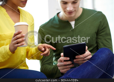 To use this stock image in your creative project, please select the size you need over to the right and click the "Add to Cart" button.
Your downloaded image will come with the Cutcaster watermark removed so don’t worry about the watermark you see on this page. close up of students with tablet pc and coffee stock photo, education, technology, people and internet concept - close up of students with tablet pc computer and coffee cup at school by Syda Productions