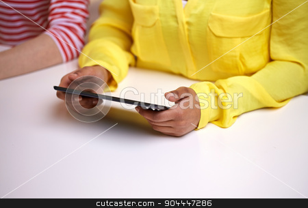 To use this stock image in your creative project, please select the size you need over to the right and click the "Add to Cart" button.
Your downloaded image will come with the Cutcaster watermark removed so don’t worry about the watermark you see on this page. close up of female hands with tablet pc at table stock photo, people, technology and internet concept - close up of african american female hands with tablet pc at table by Syda Productions