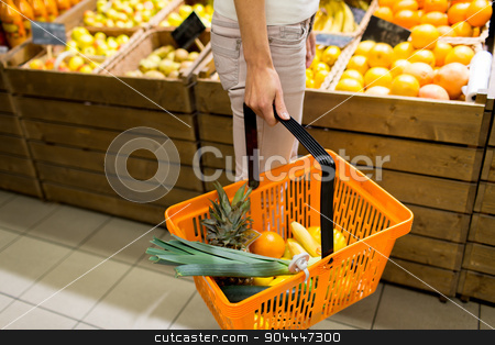 To use this stock image in your creative project, please select the size you need over to the right and click the "Add to Cart" button.
Your downloaded image will come with the Cutcaster watermark removed so don’t worry about the watermark you see on this page. close up of woman with food basket in market stock photo, sale, shopping, consumerism and people concept - close up of young woman with food basket in market by Syda Productions