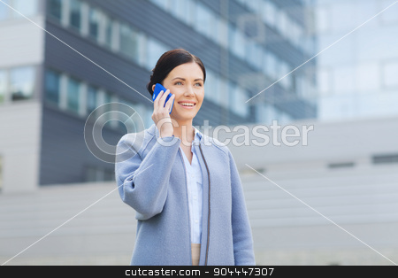 To use this stock image in your creative project, please select the size you need over to the right and click the "Add to Cart" button.
Your downloaded image will come with the Cutcaster watermark removed so don’t worry about the watermark you see on this page. young smiling businesswoman calling on smartphone stock photo, business and people concept - young smiling businesswoman calling on smartphone over office building by Syda Productions