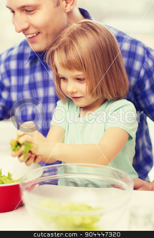 To use this stock image in your creative project, please select the size you need over to the right and click the "Add to Cart" button.
Your downloaded image will come with the Cutcaster watermark removed so don’t worry about the watermark you see on this page. smiling father and little girl at kitchen stock photo, family, child, food and home concept - smiling father and little girl at kitchen cooking salad by Syda Productions