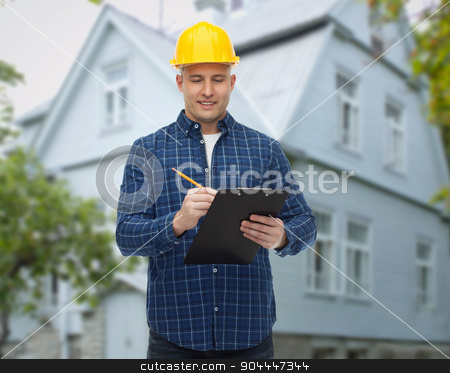 To use this stock image in your creative project, please select the size you need over to the right and click the "Add to Cart" button.
Your downloaded image will come with the Cutcaster watermark removed so don’t worry about the watermark you see on this page. smiling male builder in helmet with clipboard stock photo, repair, construction, building, people and maintenance concept - smiling male builder or manual worker in helmet with clipboard taking notes over living house background by Syda Productions