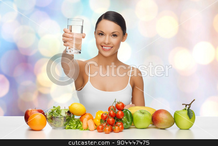 To use this stock image in your creative project, please select the size you need over to the right and click the "Add to Cart" button.
Your downloaded image will come with the Cutcaster watermark removed so don’t worry about the watermark you see on this page. happy woman with healthy food showing water glass stock photo, people, diet and vegetarian concept - happy asian woman with healthy food showing glass of water over blue lights background by Syda Productions