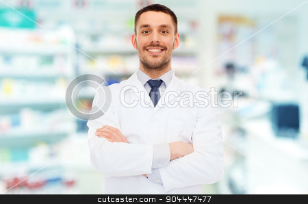 To use this stock image in your creative project, please select the size you need over to the right and click the "Add to Cart" button.
Your downloaded image will come with the Cutcaster watermark removed so don’t worry about the watermark you see on this page. smiling male pharmacist in white coat at drugstore stock photo, medicine, pharmacy, people, health care and pharmacology concept - smiling male pharmacist in white coat over drugstore background by Syda Productions