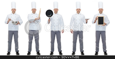 To use this stock image in your creative project, please select the size you need over to the right and click the "Add to Cart" button.
Your downloaded image will come with the Cutcaster watermark removed so don’t worry about the watermark you see on this page. happy male chef cook holding blank menu board stock photo, cooking, profession, advertisement and people concept - happy male chef cook showing and holding blank menu and kitchen utensils board by Syda Productions