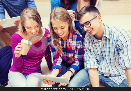 To use this stock image in your creative project, please select the size you need over to the right and click the "Add to Cart" button.
Your downloaded image will come with the Cutcaster watermark removed so don’t worry about the watermark you see on this page. group of students with tablet pc and coffee cup stock photo, education, friendship, technology, drinks and people concept - group of smiling students with tablet pc computers and paper coffee cup by Syda Productions