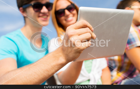 To use this stock image in your creative project, please select the size you need over to the right and click the "Add to Cart" button.
Your downloaded image will come with the Cutcaster watermark removed so don’t worry about the watermark you see on this page. happy couple with tablet pc taking selfie outdoors stock photo, friendship, leisure, summer, technology and people concept - close up of happy couple with tablet pc computer taking selfie sitting outdoors by Syda Productions