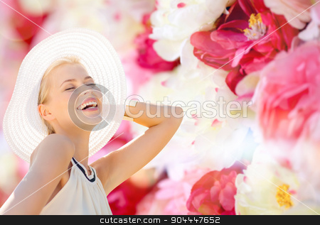 To use this stock image in your creative project, please select the size you need over to the right and click the "Add to Cart" button.
Your downloaded image will come with the Cutcaster watermark removed so don’t worry about the watermark you see on this page. beautiful woman enjoying summer outdoors stock photo, fashion, happiness and lifestyle concept - beautiful woman in hat enjoying summer outdoors by Syda Productions