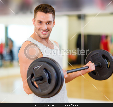 To use this stock image in your creative project, please select the size you need over to the right and click the "Add to Cart" button.
Your downloaded image will come with the Cutcaster watermark removed so don’t worry about the watermark you see on this page. smiling man with barbell in gym stock photo, fitness, sport, training, gym and lifestyle concept - smiling man with barbell in gym by Syda Productions