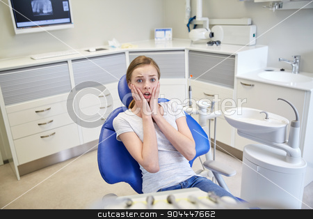 To use this stock image in your creative project, please select the size you need over to the right and click the "Add to Cart" button.
Your downloaded image will come with the Cutcaster watermark removed so don’t worry about the watermark you see on this page. scared and terrified patient girl at dental clinic stock photo, people, medicine, stomatology and phobia concept - scared and terrified patient girl at dental clinic office by Syda Productions