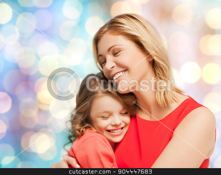 To use this stock image in your creative project, please select the size you need over to the right and click the "Add to Cart" button.
Your downloaded image will come with the Cutcaster watermark removed so don’t worry about the watermark you see on this page. happy mother and daughter hugging stock photo, people, motherhood, family and adoption concept - happy mother and daughter hugging over blue holidays lights background by Syda Productions