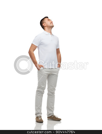 To use this stock image in your creative project, please select the size you need over to the right and click the "Add to Cart" button.
Your downloaded image will come with the Cutcaster watermark removed so don’t worry about the watermark you see on this page. smiling man with hands in pockets looking up stock photo, happiness and people concept - smiling man with hands in pockets looking up by Syda Productions