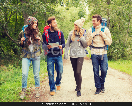 To use this stock image in your creative project, please select the size you need over to the right and click the "Add to Cart" button.
Your downloaded image will come with the Cutcaster watermark removed so don’t worry about the watermark you see on this page. group of smiling friends with backpacks hiking stock photo, adventure, travel, tourism, hike and people concept - group of smiling friends with backpacks and map walking outdoors by Syda Productions