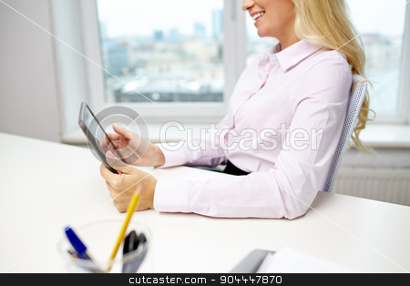 To use this stock image in your creative project, please select the size you need over to the right and click the "Add to Cart" button.
Your downloaded image will come with the Cutcaster watermark removed so don’t worry about the watermark you see on this page. smiling business woman or student with tablet pc stock photo, education, business, people and technology concept - close up of smiling businesswoman or student with tablet pc computer in office by Syda Productions