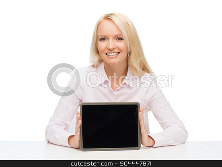To use this stock image in your creative project, please select the size you need over to the right and click the "Add to Cart" button.
Your downloaded image will come with the Cutcaster watermark removed so don’t worry about the watermark you see on this page. smiling businesswoman or student with tablet pc stock photo, education, business and technology concept - smiling businesswoman or student showing tablet pc computer blank screen over white background by Syda Productions