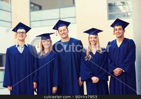To use this stock image in your creative project, please select the size you need over to the right and click the "Add to Cart" button.
Your downloaded image will come with the Cutcaster watermark removed so don’t worry about the watermark you see on this page. group of smiling students in mortarboards stock photo, education, graduation and people concept - group of smiling students in mortarboards and gowns outdoors by Syda Productions