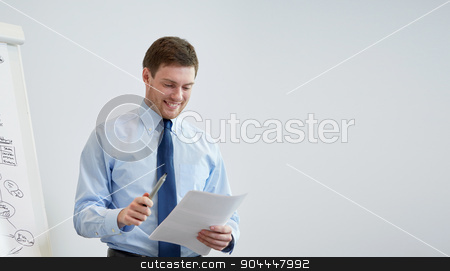 To use this stock image in your creative project, please select the size you need over to the right and click the "Add to Cart" button.
Your downloaded image will come with the Cutcaster watermark removed so don’t worry about the watermark you see on this page. smiling businessman on presentation in office stock photo, business and people concept - smiling businessman on presentation in office by Syda Productions