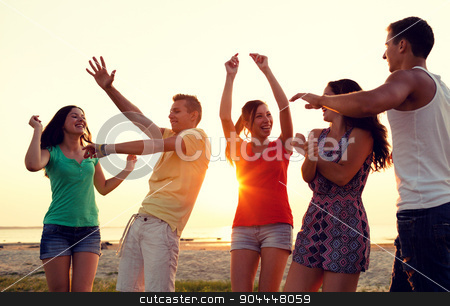 To use this stock image in your creative project, please select the size you need over to the right and click the "Add to Cart" button.
Your downloaded image will come with the Cutcaster watermark removed so don’t worry about the watermark you see on this page. smiling friends dancing on summer beach stock photo, friendship, summer vacation, holidays, party and people concept - group of smiling friends dancing on beach by Syda Productions