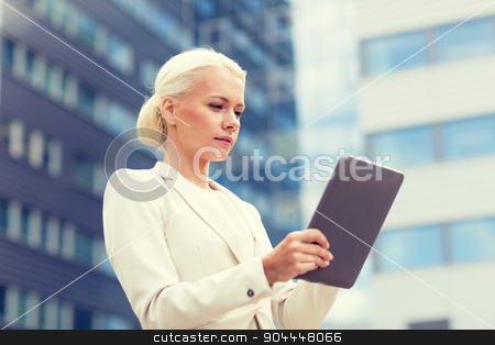 To use this stock image in your creative project, please select the size you need over to the right and click the "Add to Cart" button.
Your downloaded image will come with the Cutcaster watermark removed so don’t worry about the watermark you see on this page. businesswoman working with tablet pc outdoors stock photo, business, education, technology and people concept - businesswoman working with tablet pc computer on city street by Syda Productions