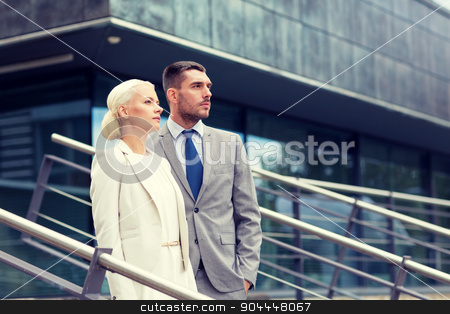 To use this stock image in your creative project, please select the size you need over to the right and click the "Add to Cart" button.
Your downloaded image will come with the Cutcaster watermark removed so don’t worry about the watermark you see on this page. serious businessmen standing over office building stock photo, business, partnership, success and people concept - serious businessman and businesswoman standing over office building by Syda Productions