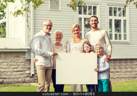 To use this stock image in your creative project, please select the size you need over to the right and click the "Add to Cart" button.
Your downloaded image will come with the Cutcaster watermark removed so don’t worry about the watermark you see on this page. happy family in front of house outdoors stock photo, family, happiness, generation, home and people concept - happy family standing in front of house with white blank board outdoors by Syda Productions