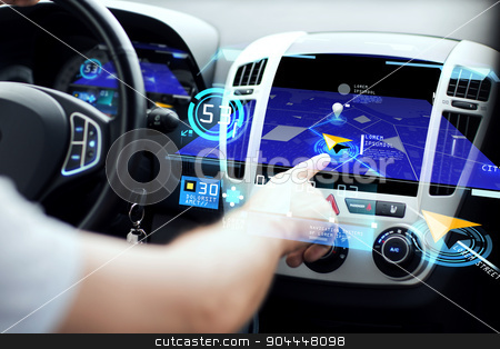To use this stock image in your creative project, please select the size you need over to the right and click the "Add to Cart" button.
Your downloaded image will come with the Cutcaster watermark removed so don’t worry about the watermark you see on this page. male hand using navigation system on car dashboard stock photo, transport, destination, modern technology and people concept - male hand searching for route using navigation system on car dashboard screen by Syda Productions