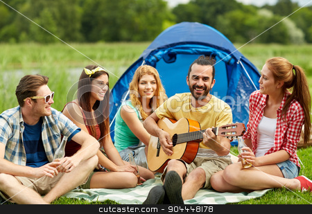 To use this stock image in your creative project, please select the size you need over to the right and click the "Add to Cart" button.
Your downloaded image will come with the Cutcaster watermark removed so don’t worry about the watermark you see on this page. happy friends with drinks and guitar at camping stock photo, travel, tourism, hike, picnic and people concept - group of happy friends with tent and drinks playing guitar at camping by Syda Productions