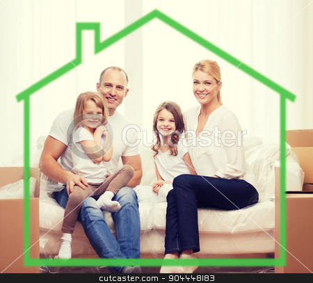 To use this stock image in your creative project, please select the size you need over to the right and click the "Add to Cart" button.
Your downloaded image will come with the Cutcaster watermark removed so don’t worry about the watermark you see on this page. smiling parents and two little girls at new home stock photo, family, children, accommodation and home concept - smiling parents and two little girls at home behind green house symbol by Syda Productions
