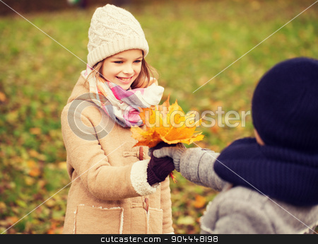 To use this stock image in your creative project, please select the size you need over to the right and click the "Add to Cart" button.
Your downloaded image will come with the Cutcaster watermark removed so don’t worry about the watermark you see on this page. smiling children in autumn park stock photo, childhood, season and people concept - smiling little girl and boy with autumn leaves in park by Syda Productions