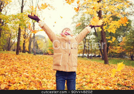 To use this stock image in your creative project, please select the size you need over to the right and click the "Add to Cart" button.
Your downloaded image will come with the Cutcaster watermark removed so don’t worry about the watermark you see on this page. smiling little girl with autumn leaves in park stock photo, childhood, season and people concept - smiling little girl having fun in autumn park by Syda Productions