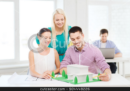 To use this stock image in your creative project, please select the size you need over to the right and click the "Add to Cart" button.
Your downloaded image will come with the Cutcaster watermark removed so don’t worry about the watermark you see on this page. smiling architects working in office stock photo, startup, education, architecture and office concept - smiling architects with house model and blueprint working in office by Syda Productions
