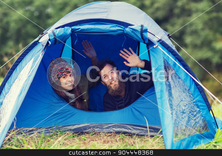 To use this stock image in your creative project, please select the size you need over to the right and click the "Add to Cart" button.
Your downloaded image will come with the Cutcaster watermark removed so don’t worry about the watermark you see on this page. smiling couple of tourists looking out from tent stock photo, camping, travel, tourism, hike and people concept - smiling couple of tourists looking out from tent and waving hands by Syda Productions