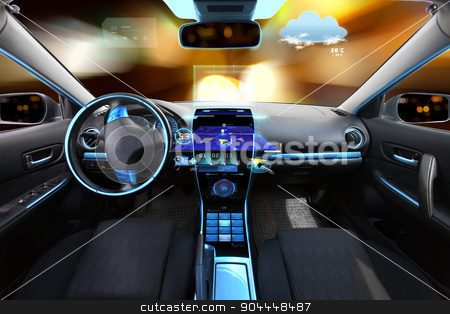To use this stock image in your creative project, please select the size you need over to the right and click the "Add to Cart" button.
Your downloaded image will come with the Cutcaster watermark removed so don’t worry about the watermark you see on this page. car salon with navigation system and meteo sensors stock photo, transport, destination and modern technology concept - car salon with navigation system on dashboard and meteo sensor on windshield over night lights background by Syda Productions