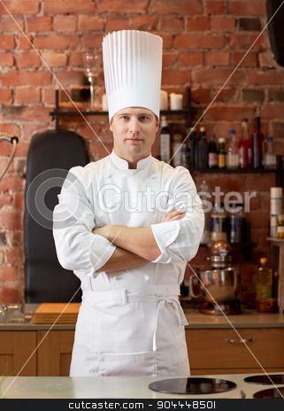 To use this stock image in your creative project, please select the size you need over to the right and click the "Add to Cart" button.
Your downloaded image will come with the Cutcaster watermark removed so don’t worry about the watermark you see on this page. happy male chef cook in restaurant kitchen stock photo, cooking and people concept - happy male chef cook with crossed hands in restaurant kitchen by Syda Productions
