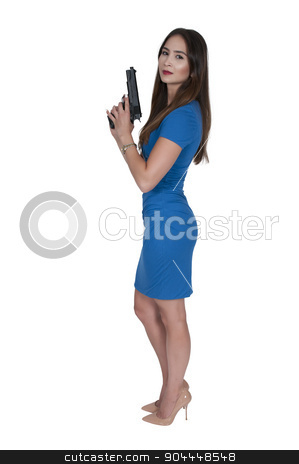 To use this stock image in your creative project, please select the size you need over to the right and click the "Add to Cart" button.
Your downloaded image will come with the Cutcaster watermark removed so don’t worry about the watermark you see on this page. Woman with Pistol stock photo, Beautiful young woman holding a loaded handgun by Robert Byron