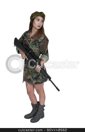 To use this stock image in your creative project, please select the size you need over to the right and click the "Add to Cart" button.
Your downloaded image will come with the Cutcaster watermark removed so don’t worry about the watermark you see on this page. Woman Soldier stock photo, Beautiful young woman soldier with a M16 rifle by Robert Byron