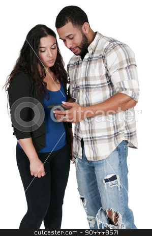 To use this stock image in your creative project, please select the size you need over to the right and click the "Add to Cart" button.
Your downloaded image will come with the Cutcaster watermark removed so don’t worry about the watermark you see on this page. Couple Texting stock photo, Woman and man texting or accessing the Internet with a cell phone by Robert Byron