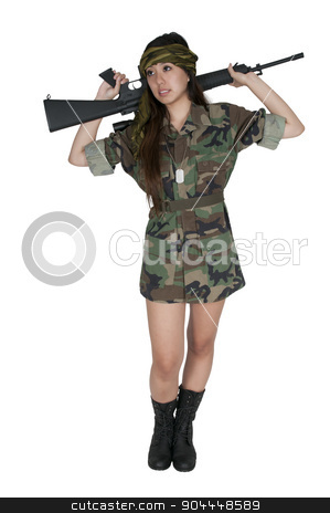 To use this stock image in your creative project, please select the size you need over to the right and click the "Add to Cart" button.
Your downloaded image will come with the Cutcaster watermark removed so don’t worry about the watermark you see on this page. Woman Soldier stock photo, Beautiful young woman soldier with a M16 rifle by Robert Byron