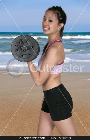 To use this stock image in your creative project, please select the size you need over to the right and click the "Add to Cart" button.
Your downloaded image will come with the Cutcaster watermark removed so don’t worry about the watermark you see on this page. Asian Woman Working with Weights stock photo, Beautiful young Asian woman using weights during a workout by Robert Byron