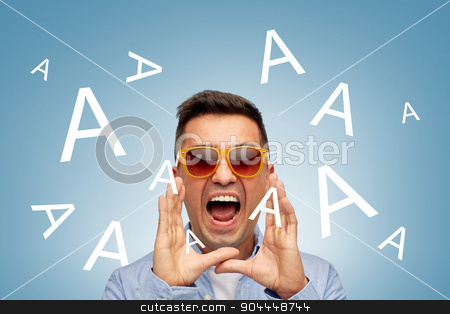 To use this stock image in your creative project, please select the size you need over to the right and click the "Add to Cart" button.
Your downloaded image will come with the Cutcaster watermark removed so don’t worry about the watermark you see on this page. face of angry shouting a letters man in sunglasses stock photo, summer, emotions, communication and people concept - face of angry middle aged latin man in shirt and sunglasses over blue background with a letters by Syda Productions