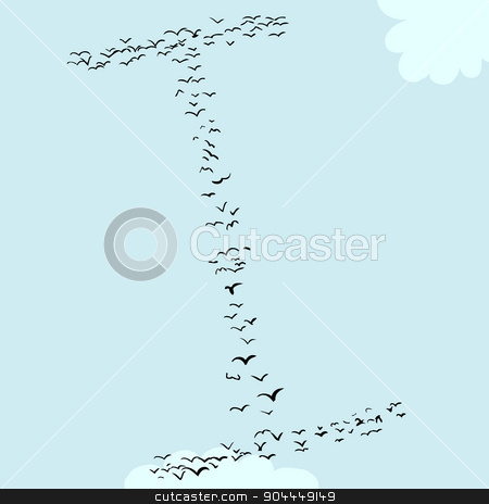 To use this stock image in your creative project, please select the size you need over to the right and click the "Add to Cart" button.
Your downloaded image will come with the Cutcaster watermark removed so don’t worry about the watermark you see on this page. Bird Formation In I stock vector clipart, Illustration of a flock of birds in the shape of the letter i by Eric Basir